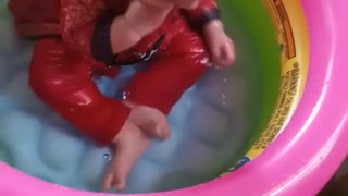 Cute baby play with water