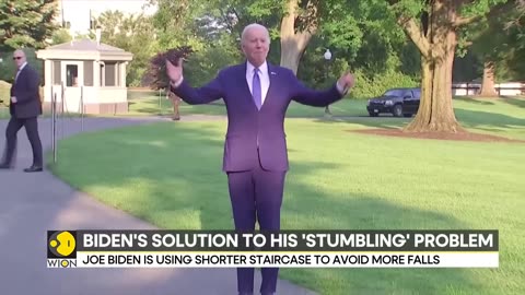 US President Joe Biden uses shorter retractable staircase to board his plane | Latest News | WION