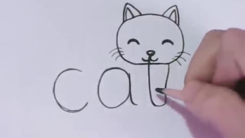 Very Easy! How to turn Words Cat Into a Cartoon Cat. (Wordtoons) learning step by step for kid