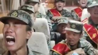 Chinese troops cry hysterically as they are being sent to the border with India