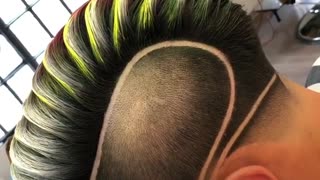 Hair style with colored hair wax