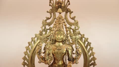 32" Lord Vishnu with Shridevi - Bhudevi | Hoysala Art | Handmade | Made In India | Exotic India Art