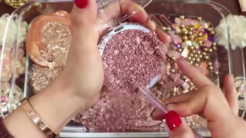 Mixing_ROSEGOLD_ Eyeshadow and Makeup,parts,glitter Into Slime!Satisfying Slime Video!★ASMR