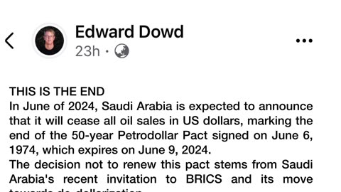 In June of 2024, Saudi Arabia is expected to announce that it will cease all oil sales…