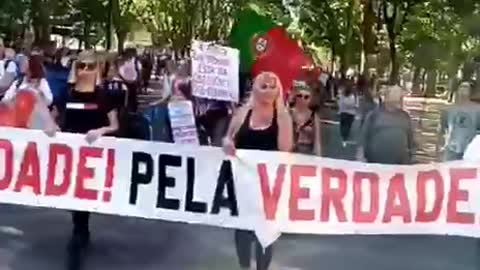 Anti covid vaccine protest in Lisbon Portugal