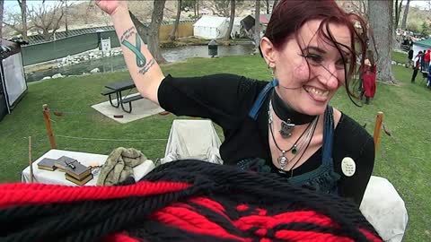 One of Hi-Desert Pirate Festival's lovely belly dancers, riding a Giant Rocking Uniccorn!