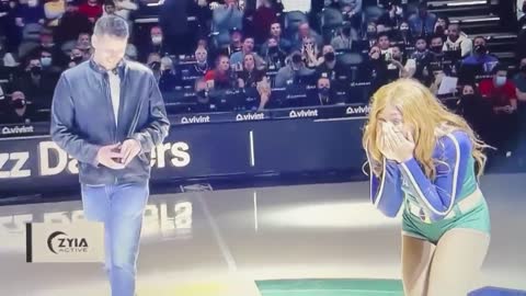 SWEET SURPRISE: Utah Jazz dancer realizes the routine is different than what she practised