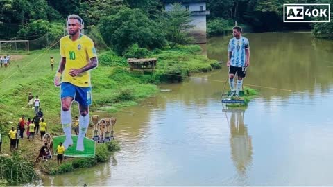 Neymar's 40-Ft & Messi's 30-Ft Statues Erected in a River in India