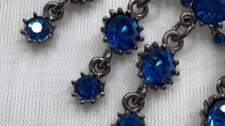 Gunmetal Plated Crystal Jewelry Set. Made with Swarovski Capri Blue. Gift. Party