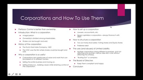 Weekly Webinar #14 - Corporations and How to Use Them