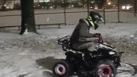 My 7yr old doing donuts in the snow