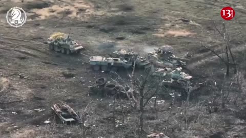 The drone shows what is left of the Russian convoy that was shot down - a big strike to invaders