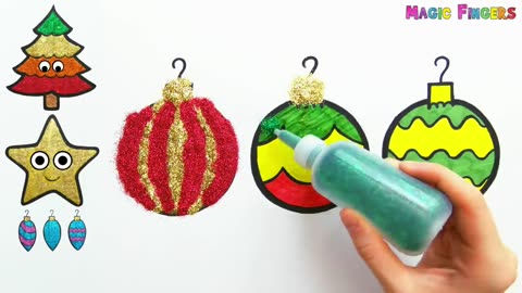 Magical Christmas Tree & Ornaments Drawing, Coloring for Kids Toddlers