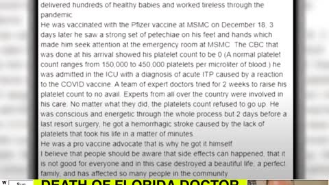 Florida Doctor Gets Sick and Dies After Pfizer Covid Vaccine
