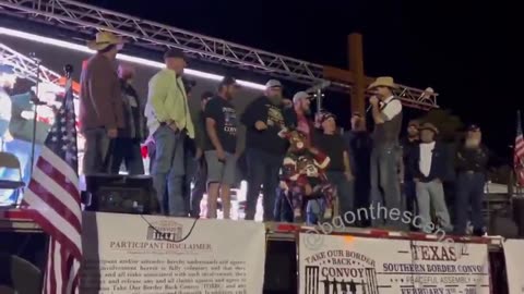 Truckers head up to the stage at the Take Our Border Back convoy rally in Texas this evening. 2 4 24