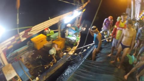 Sardines boil in a fisherman's net