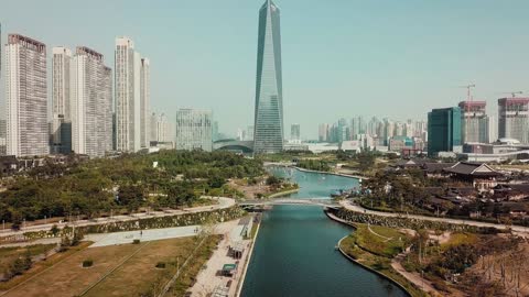 Aerial view of beautiful buildings in 34 seconds