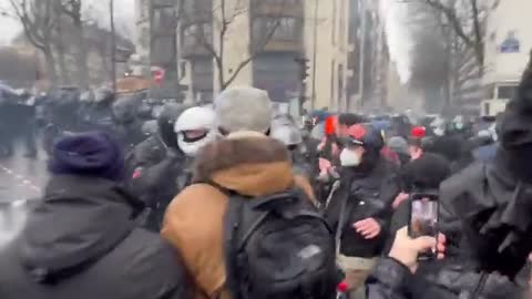 Paris France - Police send in their Nazi Swat team to beat up the protesters