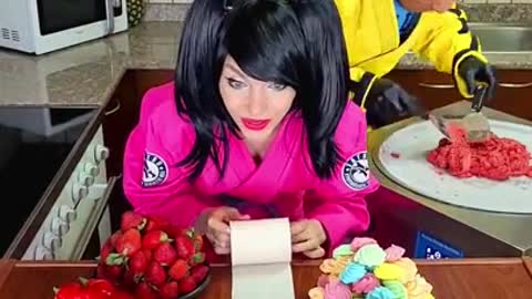 Ice cream challenge! Red food vs colorful food ice cream rolls FFUNTV