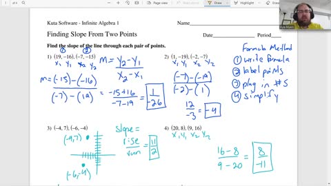 Finding Slope From Two Points- Algebra 1 Kuta Worksheet Series