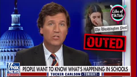 Tucker on billboard put up by Tim Pool and Jeremy Boreing defending Libs of TikTok
