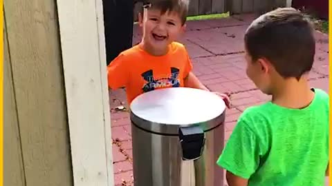 Adorable Kids Hit Each Other In The Face With Bin Lid