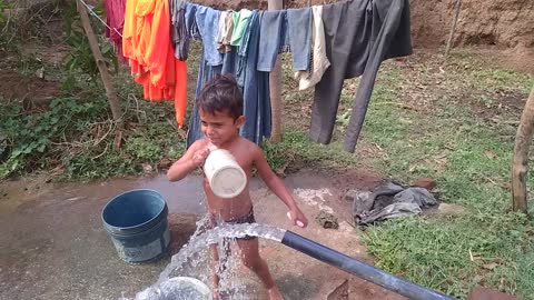 Children have fun while taking bath