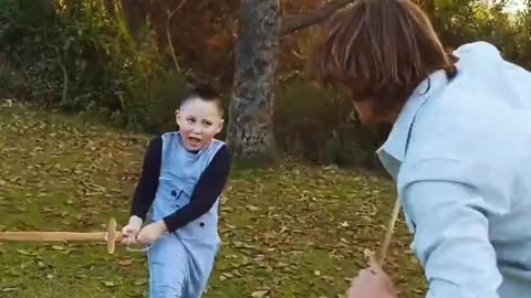 Father and Son Playing with Wooden Swords!! #dadson #funnywar