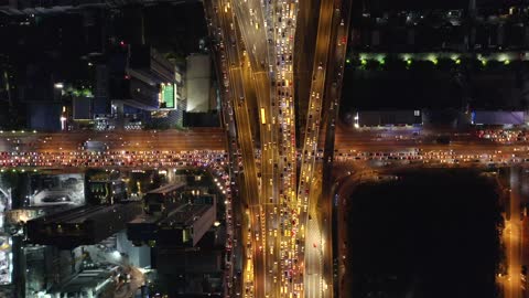 Busy Motorway Bridge at Night