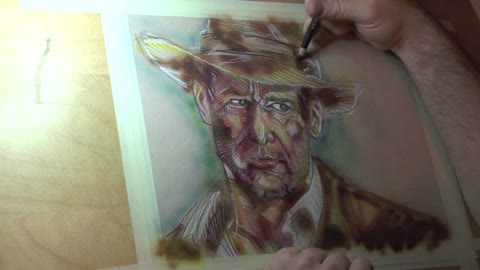 Time lapse: Incredibly detailed portrait of Harrison Ford as Indiana Jones