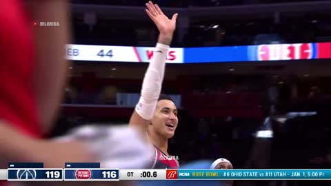 Kyle Kuzma waves goodbye to Pistons fans after hitting the go-ahead 3 with 0.6 sec left in overtime