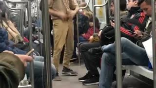 Black hat guy subway train dancing