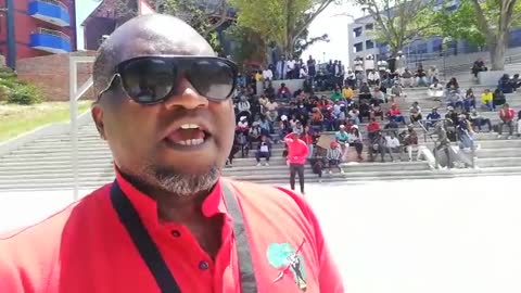 EFF member of Parliament Patrick Sindani addressing CPUT protesting students