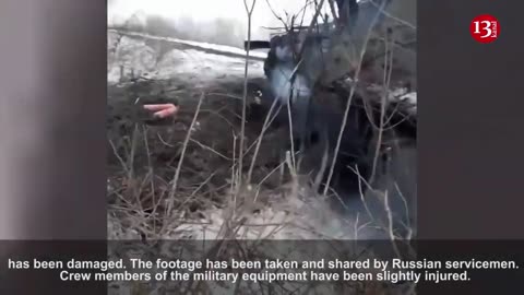 The armored personnel carrier of Russians fell into a mine they had planted and exploded