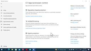 Windows 10 Security app and browser controls