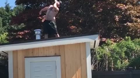 Chug beer bellyflop in pool