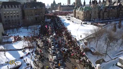 Canada Massive crowd at Parliament viewed by drone at freedom convoy main event 1-29-2022