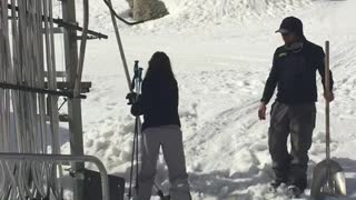 Skier Can't Quite Get the Hang of the Lift