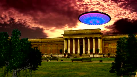 UFO FLYING OVER ANCIENT BUILDING MULTI LAYER AFTER EFFECTS TEST RUN DEMO