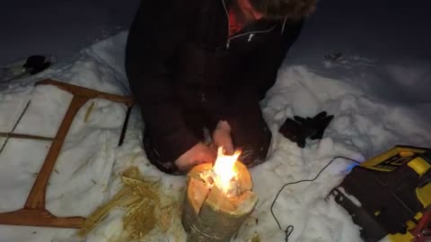 Swedish Rocket Log stove cooking venison!