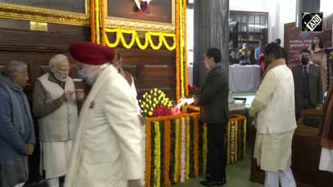 At Central Hall in Parliament, lawmakers honor Pt. MM Malaviya and AB Vajpayee.