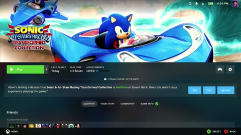 Steam Deck: Sonic Team & All-Stars Racing Transformed (Proof)