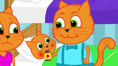 Cats Family in English - Baby Catches a Cold Cartoon for Kids