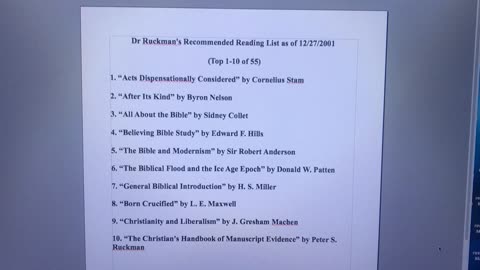 Dr Ruckman's Recommended Reading List (Top 10)