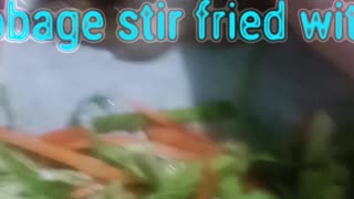 Stir fry cabbage with prawns