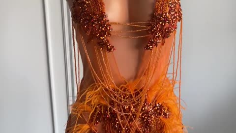 Luxury Sparkly Orange Crystals Diamond Women Cocktail Gowns Sexy See