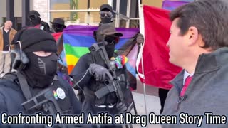 Alex Stein confronts armed Antifa guarding TX transgender storytime for children
