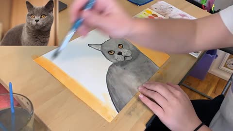 British Shorthair Cat Timelapse Painting Painting a Cat Watercolor Tutorial Custom Pet Paintings