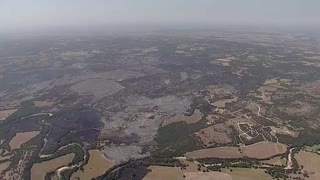 Aerial footage shows wildfires tearing through Texas