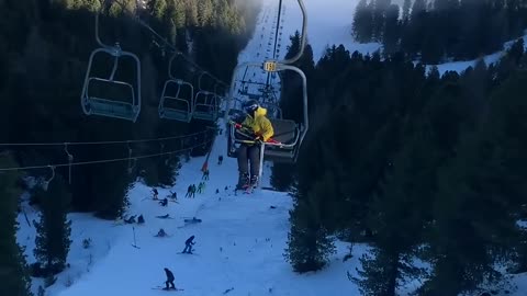 Struggling Snowboarder Knocks Line of People Down
